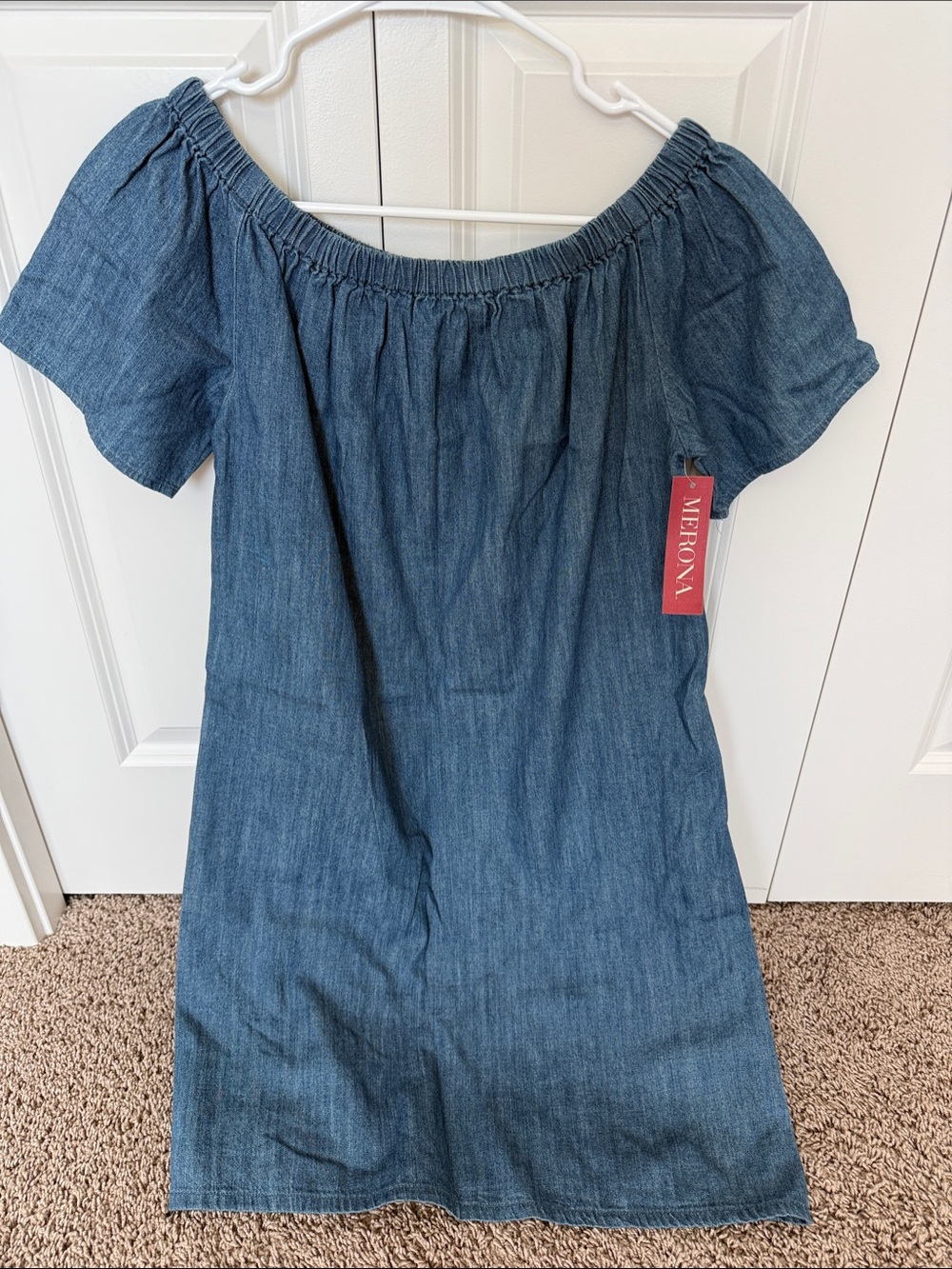 Merona Blue Off-Shoulder Denim Casual Dress